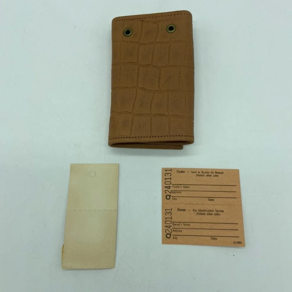 Buxton Leather Key Case Vintage‎ NOS Croc Embossed Tan Gold Hardware Dadcore New